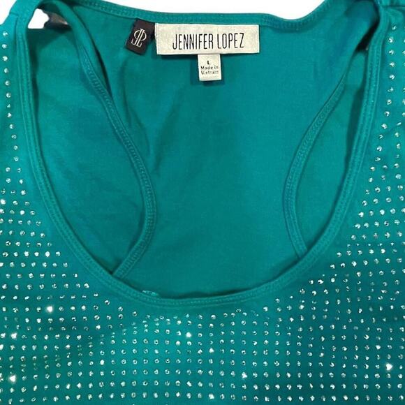 Jennifer Lopez Y2k Turquoise Embellished Sequin Bling Tank Top Large - Picture 16 of 16